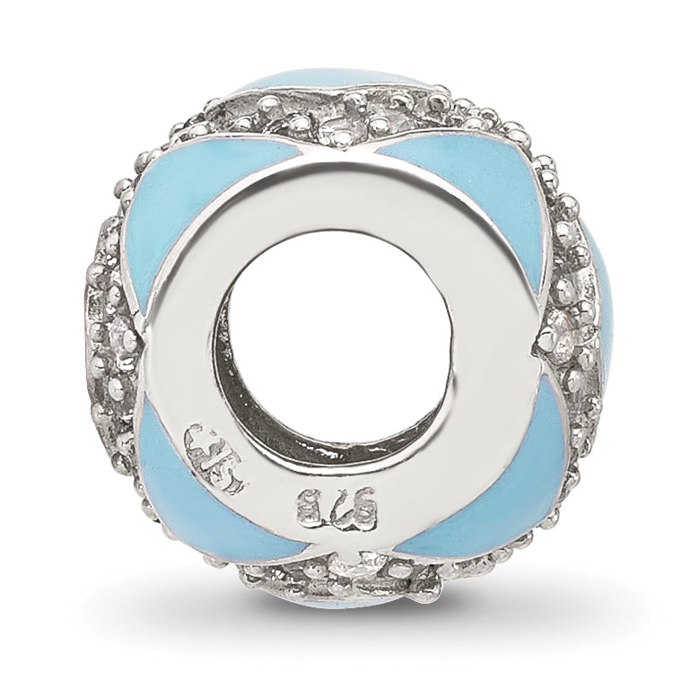 Sterling Silver Reflections Cubic Zirconia Light Blue Enameled Fancy Bead