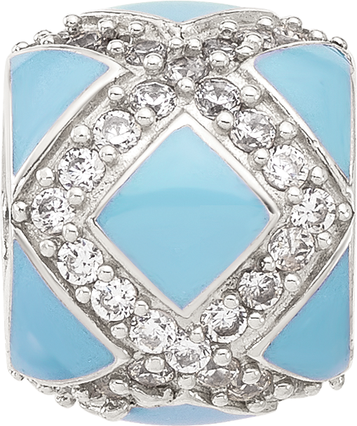 Sterling Silver Reflections Cubic Zirconia Light Blue Enameled Fancy Bead