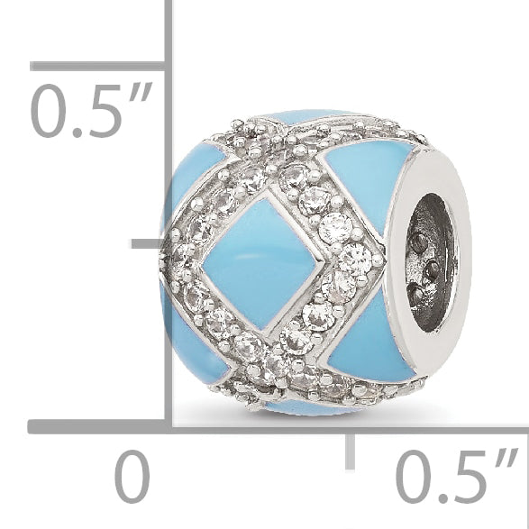 Sterling Silver Reflections Cubic Zirconia Light Blue Enameled Fancy Bead