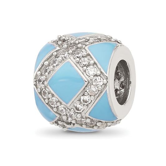 Sterling Silver Reflections Cubic Zirconia Light Blue Enameled Fancy Bead