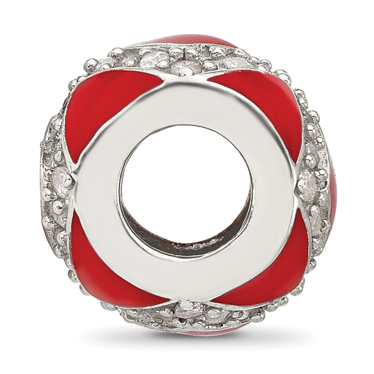 Sterling Silver Reflections Cubic Zirconia Red Enameled Fancy Bead