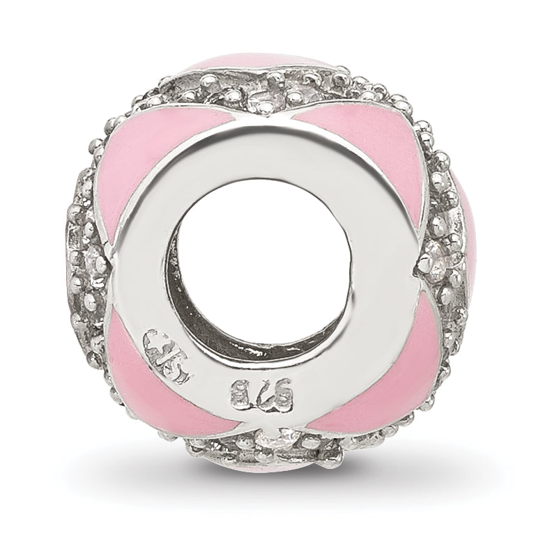 Sterling Silver Reflections Cubic Zirconia Pink Enameled Fancy Bead
