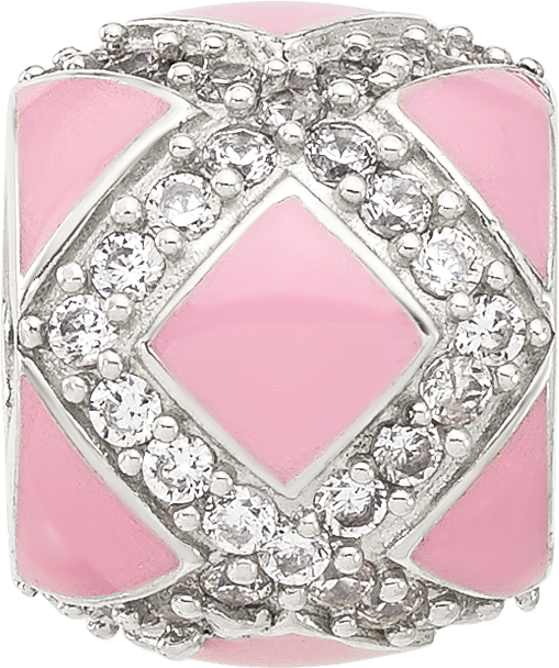 Sterling Silver Reflections Cubic Zirconia Pink Enameled Fancy Bead