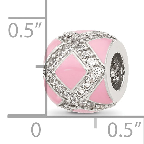 Sterling Silver Reflections Cubic Zirconia Pink Enameled Fancy Bead