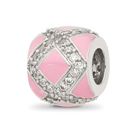 Sterling Silver Reflections Cubic Zirconia Pink Enameled Fancy Bead