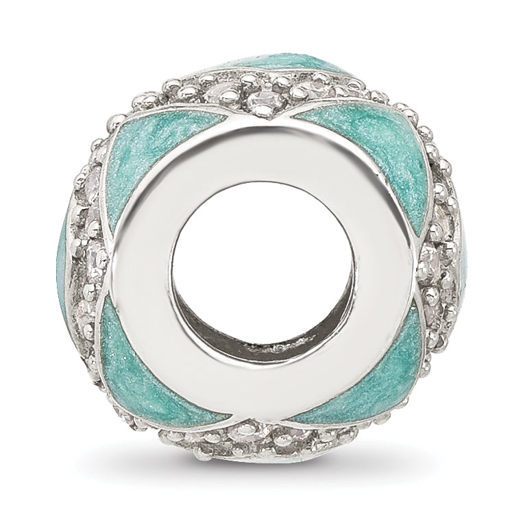 Sterling Silver Reflections Cubic Zirconia Light Green Enameled Fancy Bead
