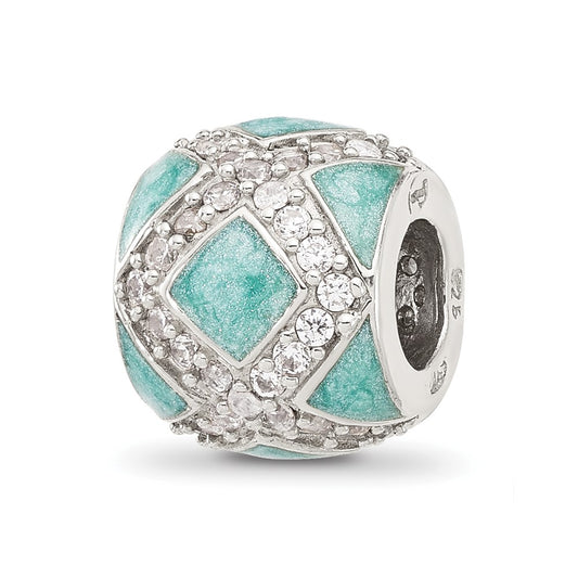 Sterling Silver Reflections Cubic Zirconia Light Green Enameled Fancy Bead