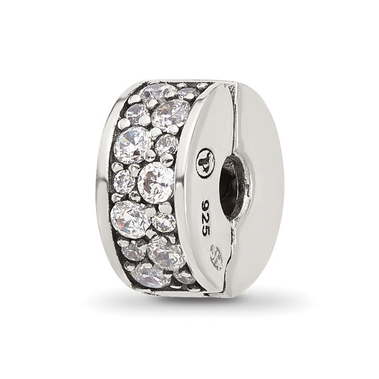 Sterling Silver Reflections Cluster Cubic Zirconia Clip Bead
