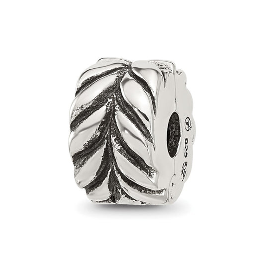 Sterling Silver Reflections Antiqued Leaf Design Clip Bead
