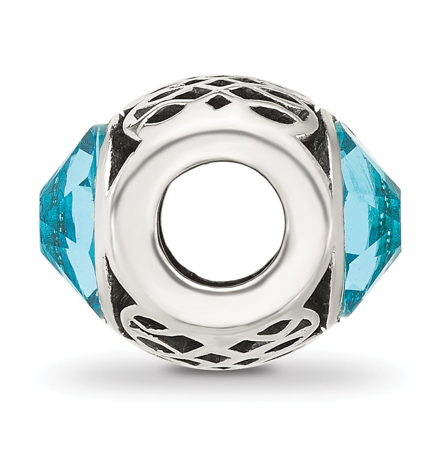 Sterling Silver Reflections Antiqued Light Blue Swarovski Crystal Bead