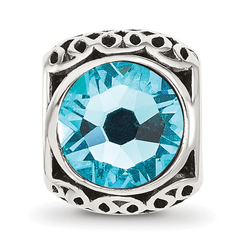 Sterling Silver Reflections Antiqued Light Blue Swarovski Crystal Bead