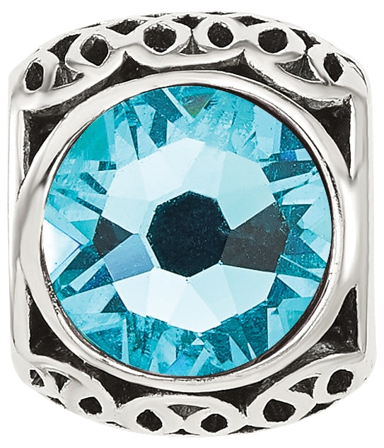 Sterling Silver Reflections Antiqued Light Blue Swarovski Crystal Bead