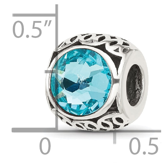 Sterling Silver Reflections Antiqued Light Blue Swarovski Crystal Bead