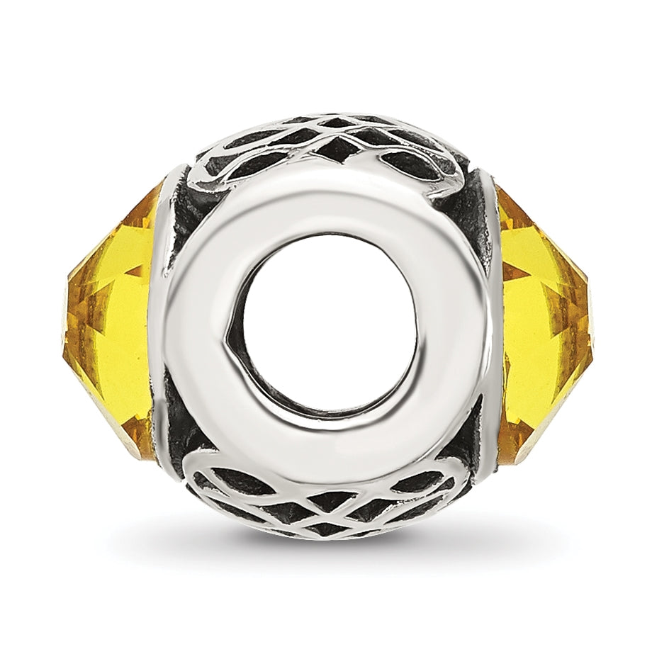 Sterling Silver Reflections Antiqued Yellow Swarovski Crystal Bead