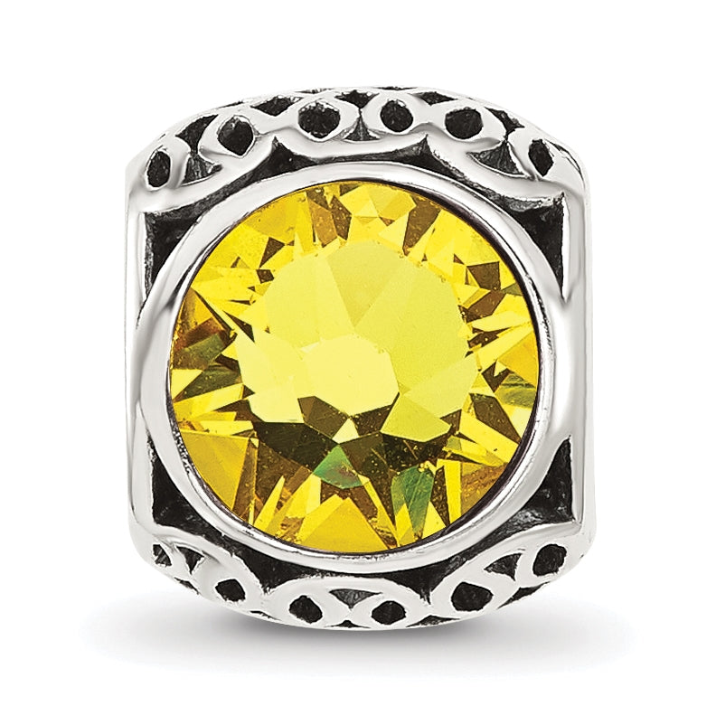 Sterling Silver Reflections Antiqued Yellow Swarovski Crystal Bead