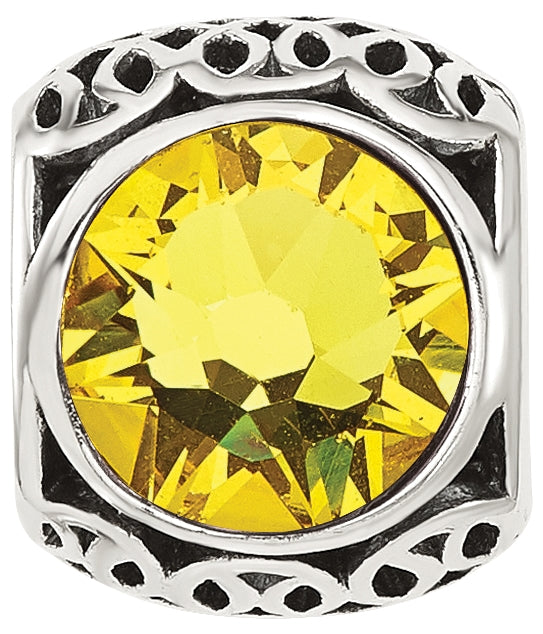 Sterling Silver Reflections Antiqued Yellow Swarovski Crystal Bead