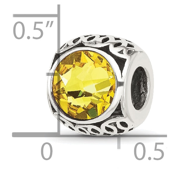 Sterling Silver Reflections Antiqued Yellow Swarovski Crystal Bead