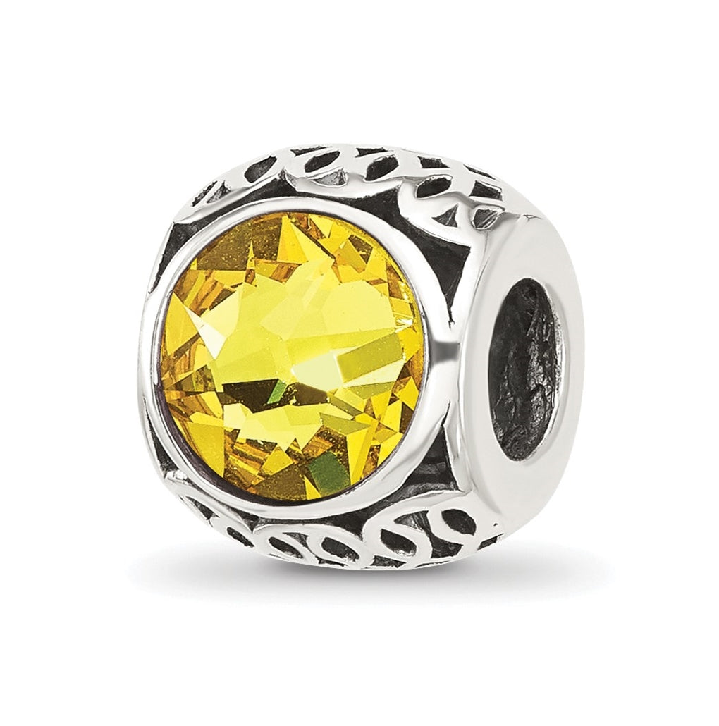 Sterling Silver Reflections Antiqued Yellow Swarovski Crystal Bead