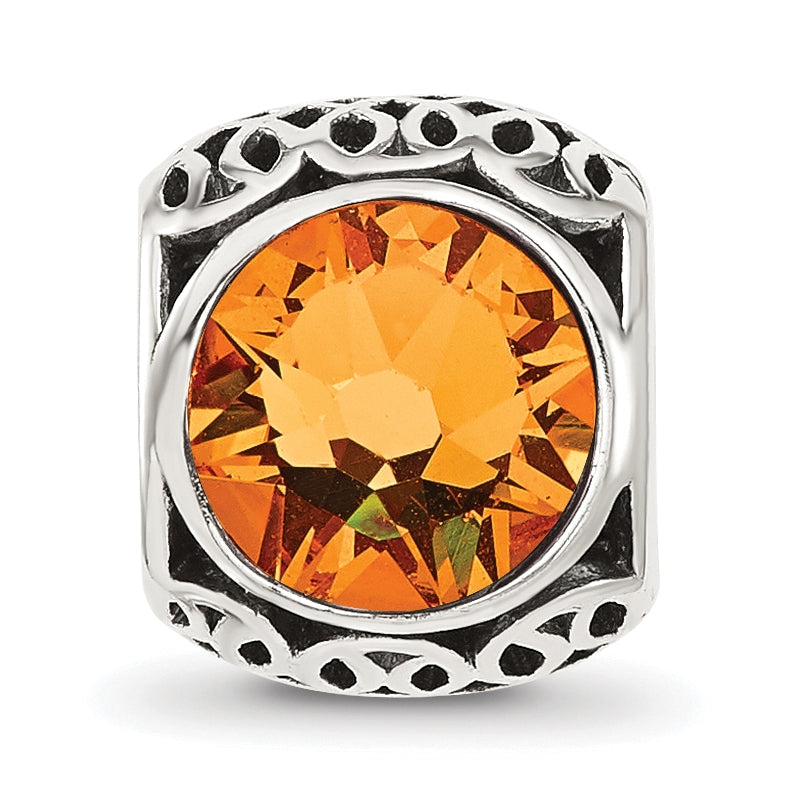 Sterling Silver Reflections Antiqued Orange Swarovski Crystal Bead