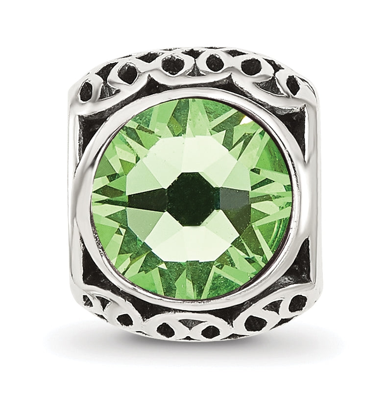 Sterling Silver Reflections Antiqued Light Green Swarovski Crystal Bead
