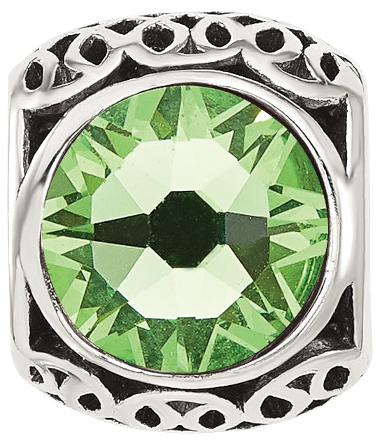 Sterling Silver Reflections Antiqued Light Green Swarovski Crystal Bead