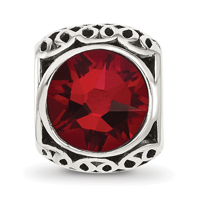 Sterling Silver Reflections Antiqued Dark Red Swarovski Crystal Bead