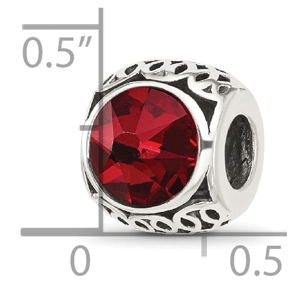 Sterling Silver Reflections Antiqued Dark Red Swarovski Crystal Bead
