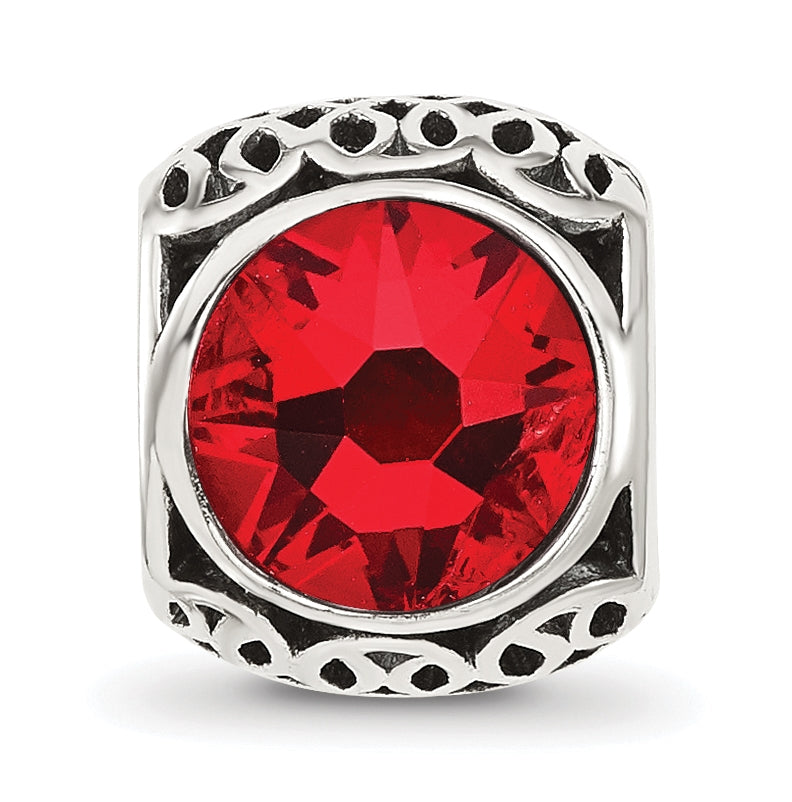 Sterling Silver Reflections Antiqued Light Red Swarovski Crystal Bead