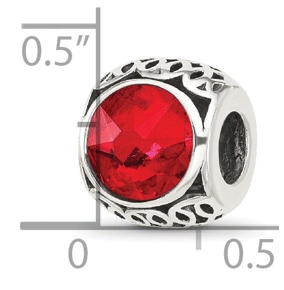 Sterling Silver Reflections Antiqued Light Red Swarovski Crystal Bead