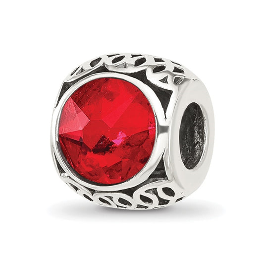 Sterling Silver Reflections Antiqued Light Red Swarovski Crystal Bead