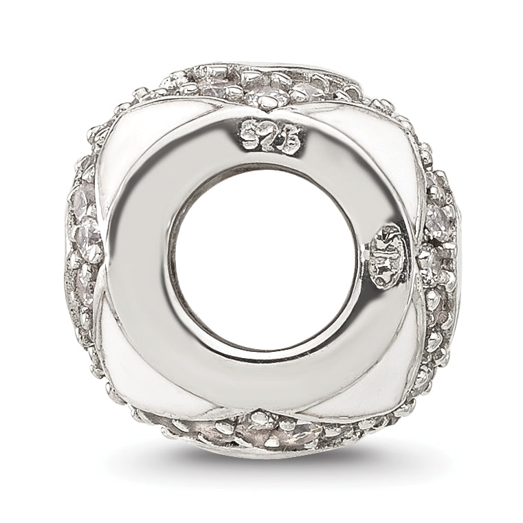 Sterling Silver Reflections White Enamel and Cubic Zirconia Fancy Bead