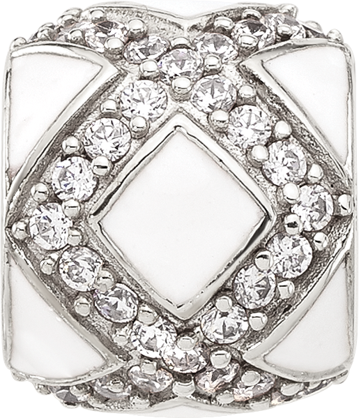 Sterling Silver Reflections White Enamel and Cubic Zirconia Fancy Bead