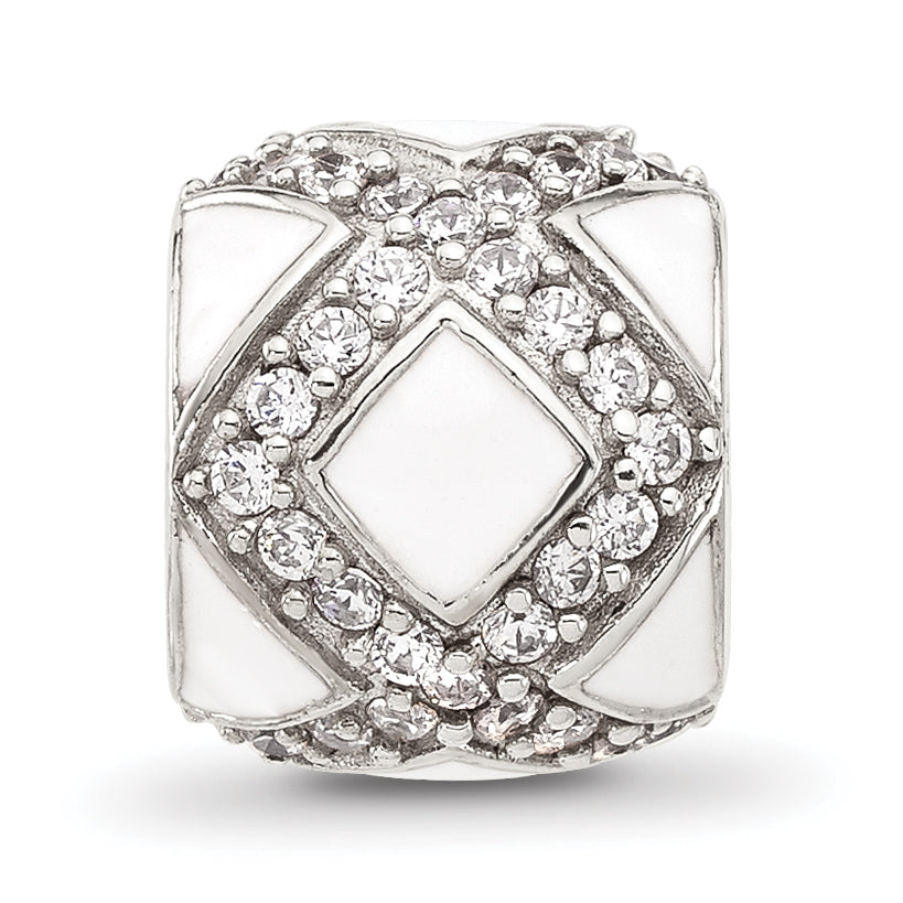 Sterling Silver Reflections White Enamel and Cubic Zirconia Fancy Bead