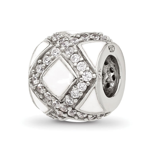 Sterling Silver Reflections White Enamel and Cubic Zirconia Fancy Bead