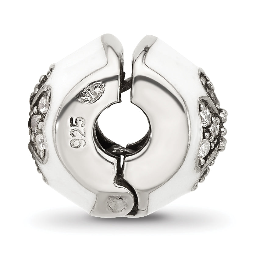 Sterling Silver Reflections White Enamel and Cubic Zirconia Floral Clip Bead