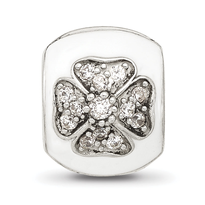 Sterling Silver Reflections White Enamel and Cubic Zirconia Floral Clip Bead