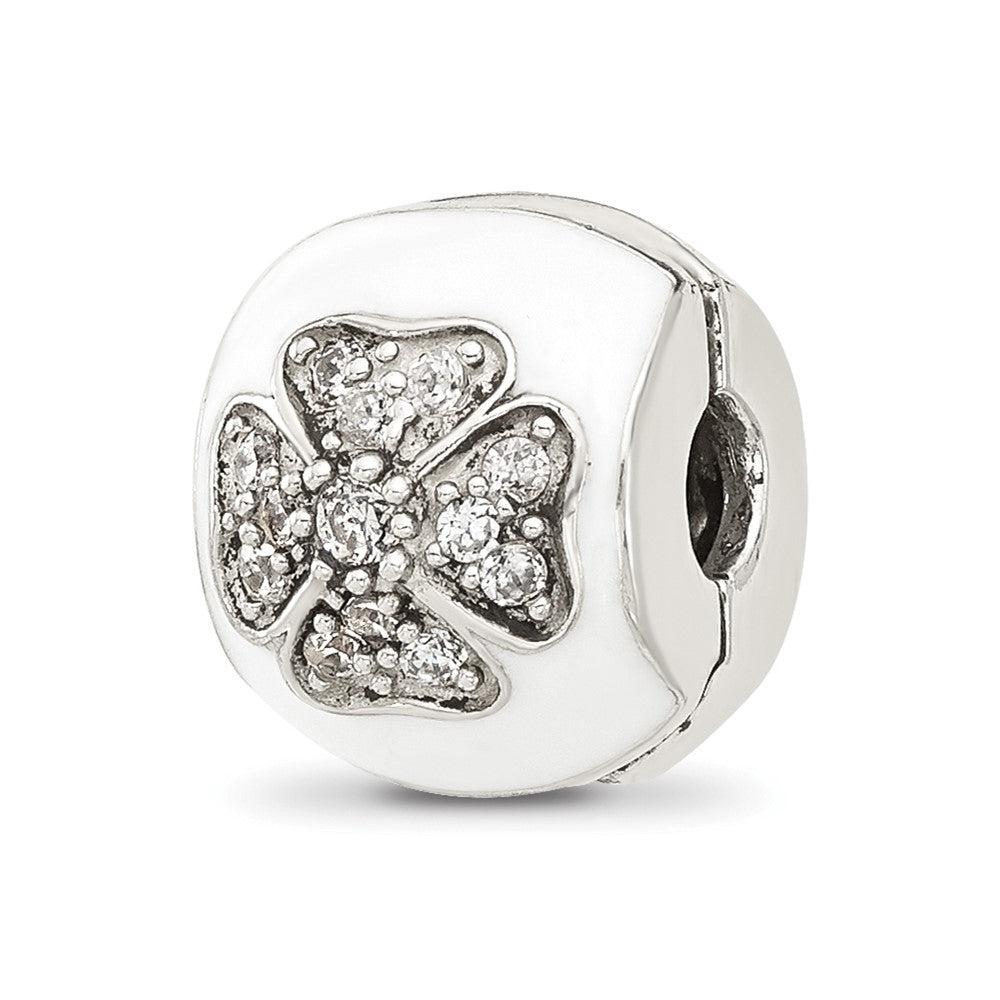 Sterling Silver Reflections White Enamel and Cubic Zirconia Floral Clip Bead