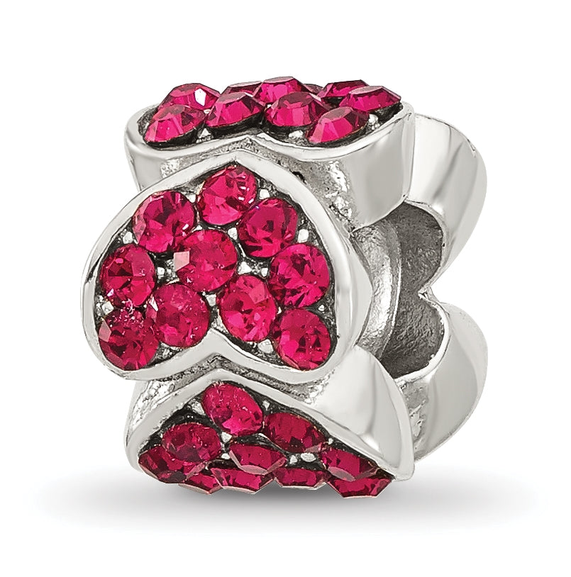 Sterling Silver Reflections Red Swarovski Crystal Hearts Bead