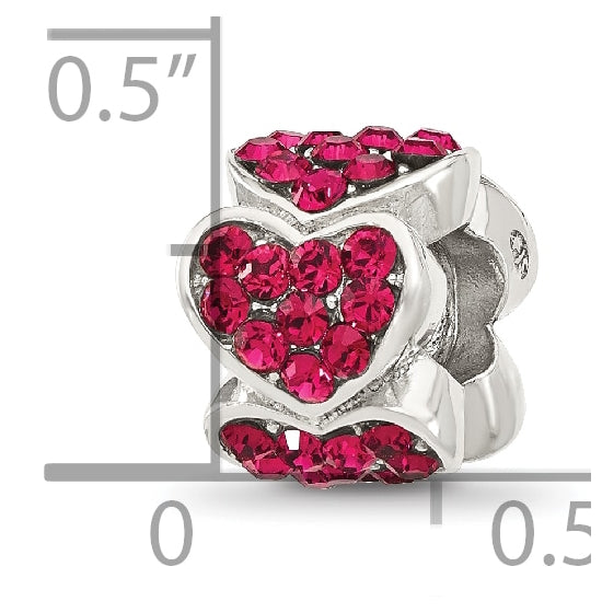 Sterling Silver Reflections Red Swarovski Crystal Hearts Bead