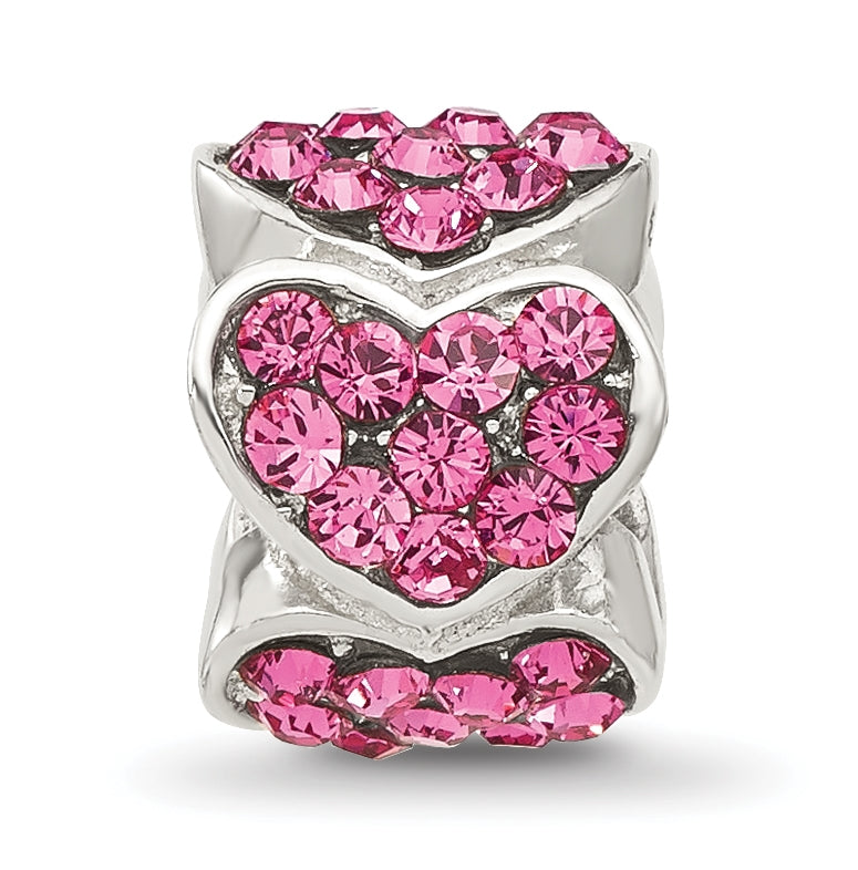 Sterling Silver Reflections Pink Swarovski Crystal Hearts Bead