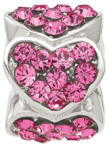 Sterling Silver Reflections Pink Swarovski Crystal Hearts Bead