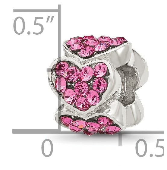 Sterling Silver Reflections Pink Swarovski Crystal Hearts Bead
