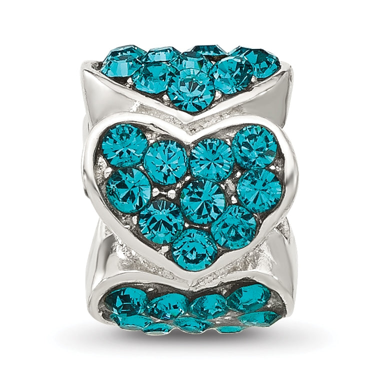 Sterling Silver Reflections Teal Swarovski Crystal Hearts Bead