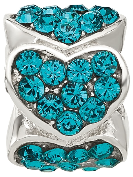Sterling Silver Reflections Teal Swarovski Crystal Hearts Bead