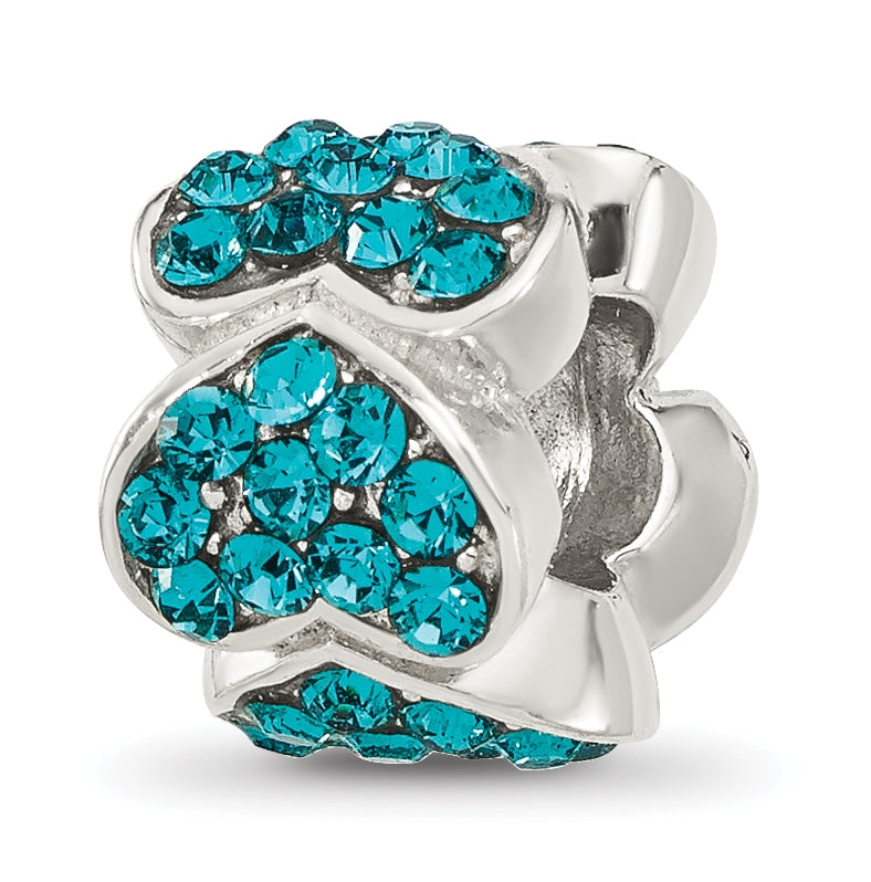 Sterling Silver Reflections Teal Swarovski Crystal Hearts Bead