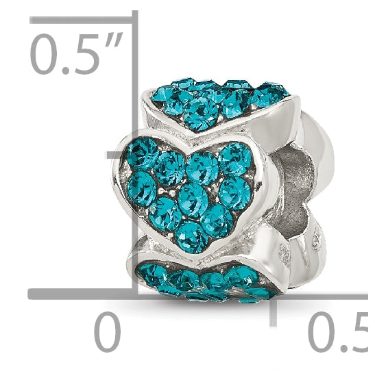 Sterling Silver Reflections Teal Swarovski Crystal Hearts Bead