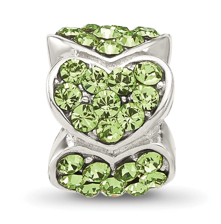 Sterling Silver Reflections Green Swarovski Crystal Hearts Bead