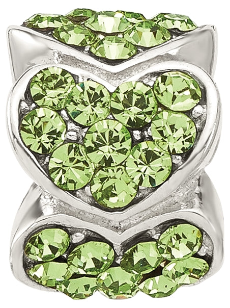 Sterling Silver Reflections Green Swarovski Crystal Hearts Bead