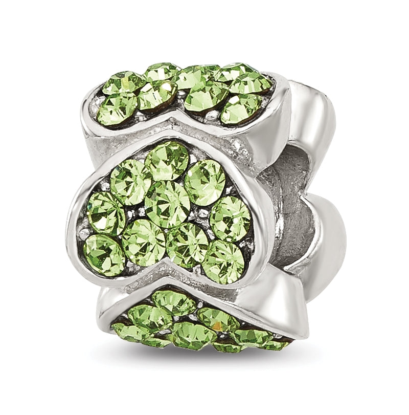 Sterling Silver Reflections Green Swarovski Crystal Hearts Bead
