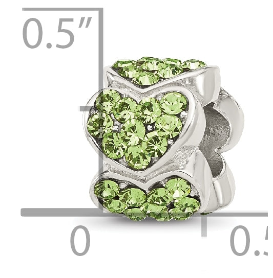 Sterling Silver Reflections Green Swarovski Crystal Hearts Bead